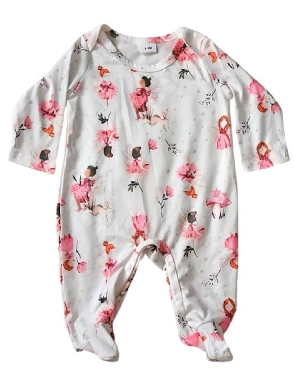 Baby Girl Footed Onesie 3 Piece Lot 1-3 Months New Fairy Pink Floral One Piece - Picture 4 of 7